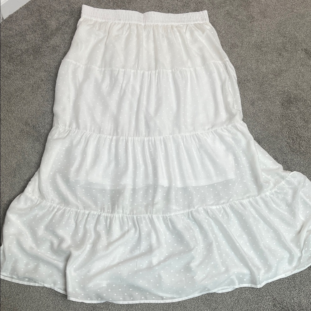 Boho White Maxi Skirt Tiered Embroidered Polka Dots NWT Cato Plus Sportswear